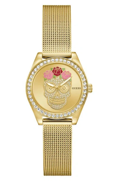 Guess Day Of The Dead Goldtone Mesh Strap Watch, 30mm