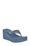 Guess Demmey Platform Wedge Flip Flop In Dark Blue Denim - Textile,manmade