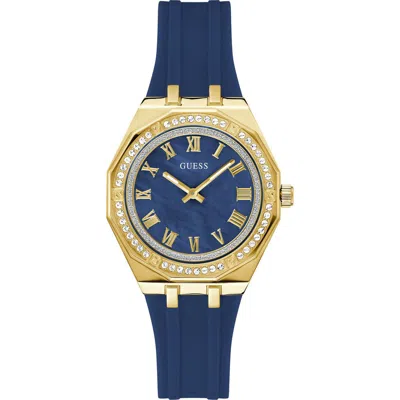 Guess Desire Crystal & Mother-of-pearl Silicone Strap Watch, 36mm In Blue