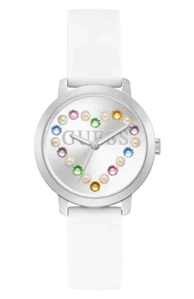 Guess Devotion Silicone Strap Watch, 36mm In White