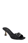 Guess Dista Slide Sandal In Black Woven Raffia