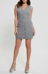 Guess Doris Rhinestone Button Sleevless Minidress In Cloudy Grey Heather