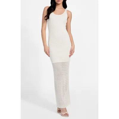 Guess Double Scoop Open Stitch Maxi Dress In White