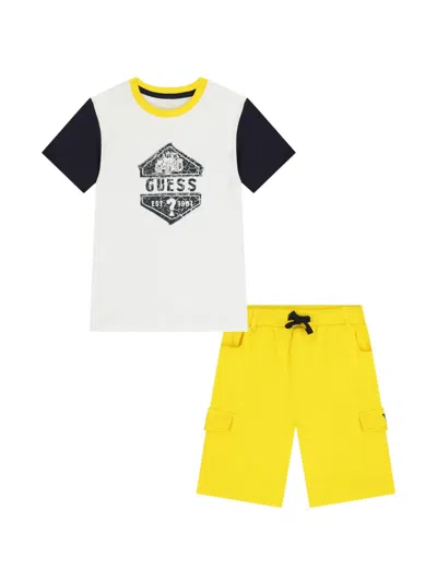 Guess Kids' Drawstring Cargo Shorts Set In Yellow