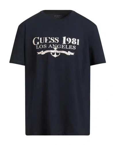 Guess Eco Man T-shirt Navy Size Xxl Organic Cotton, Cotton, Elastane In Blue