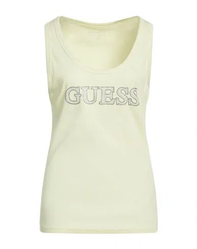 Guess Eco Woman Tank Top Pastel Yellow Size Xxl Organic Cotton, Elastane In Animal Print
