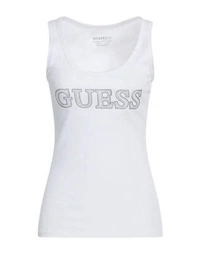 Guess Eco Woman Tank Top White Size L Organic Cotton, Elastane In Multi