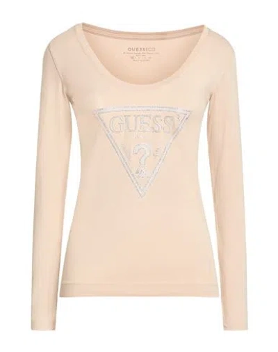 Guess Eco Woman T-shirt Beige Size Xl Organic Cotton, Cotton, Elastane In Brown