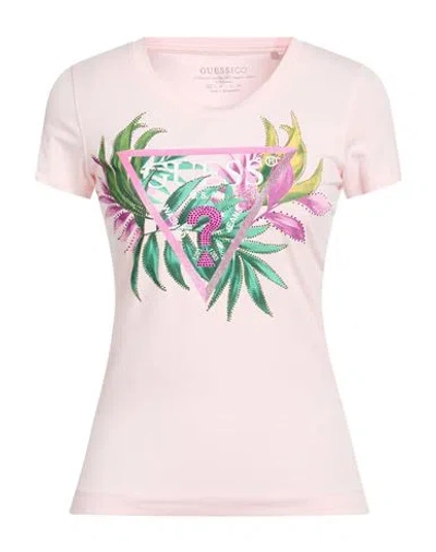 Guess Eco Woman T-shirt Light Pink Size Xl Organic Cotton, Elastane