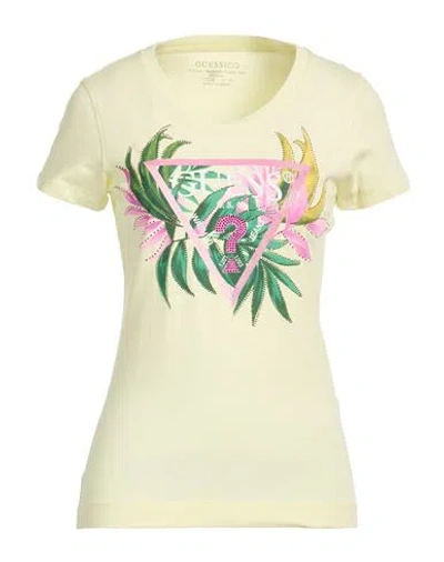 Guess Eco Woman T-shirt Pastel Yellow Size L Organic Cotton, Elastane