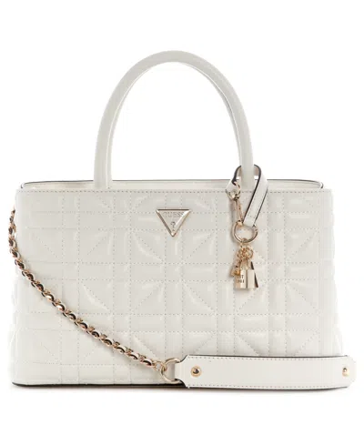 Guess Edita 3 Comp Satchel In White