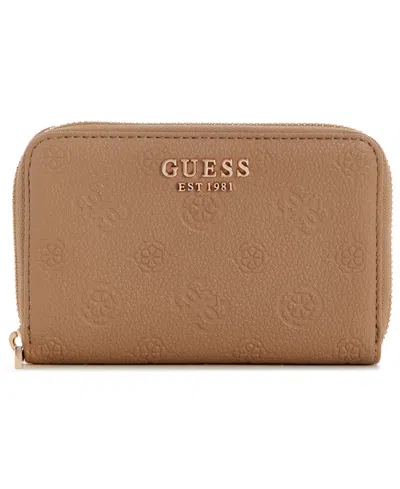 Guess Ella Logo Medium Zip Around Wallet In Brown