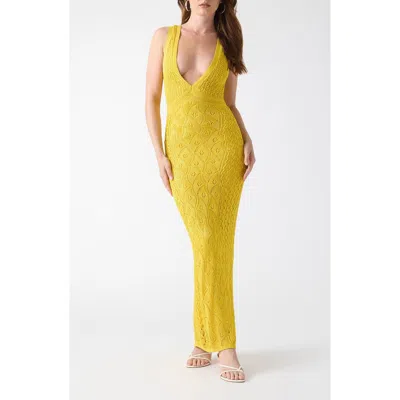 Guess Ellie Pointelle Knit Maxi Dress In Yellow