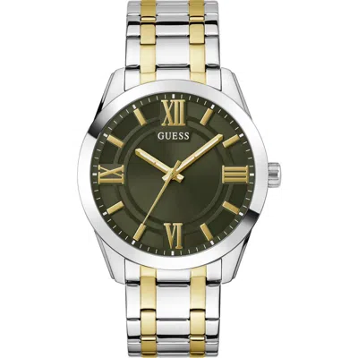 Guess Elliot Green Dial Two-tone Bracelet Watch, 44mm In Silver
