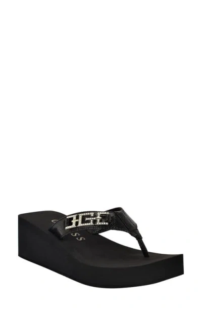 Guess Elowen Platform Wedge Flip Flop In Black