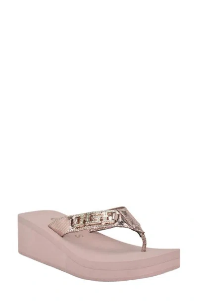 Guess Elowen Platform Wedge Flip Flop In Light Pink