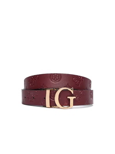 Guess Embossed Leather G-buckle Belt In Burgundy
