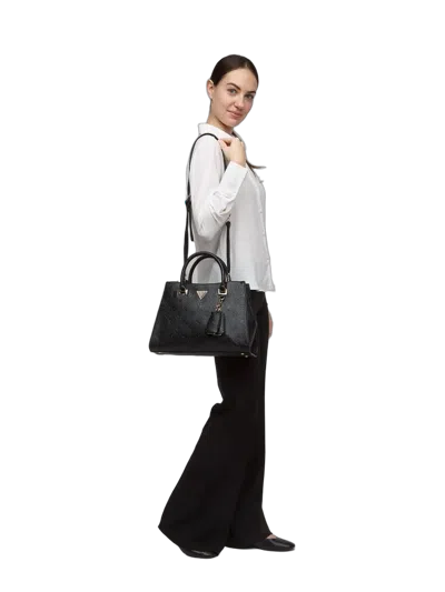 Guess Embossed Logo Satchel Bag In Black