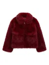 Guess Girls Faux Fur Jacket In Red