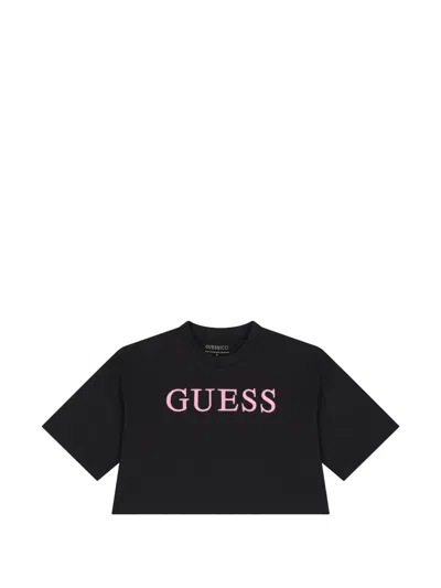 Guess Kids' Embroidered T-shirt In Black