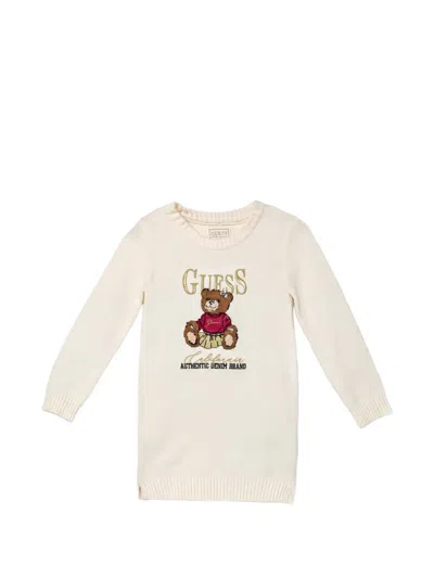 Guess Kids' Embroidered Teddy Dress In Neutral
