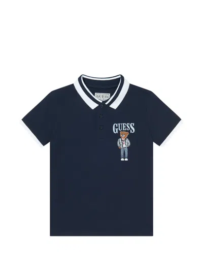 Guess Kids' Embroidered Trim Polo Shirt In Blue
