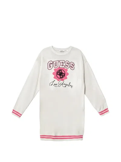 Guess Kids' Embroidered-logo Knitted Dress In White