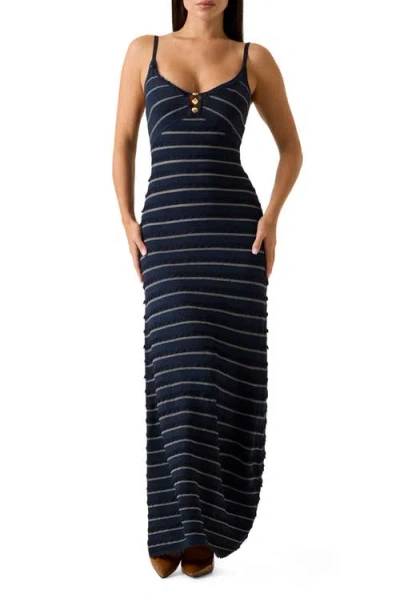 Guess Emeri Scallop Striped Maxi Dress In Blue