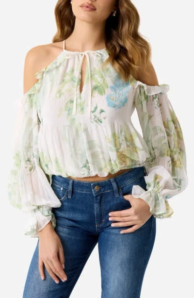Guess Emily Floral Cold Shoulder Top In Multi