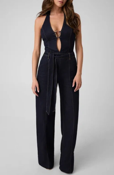 Guess Emory Wide Leg Halter Denim Jumpsuit In Black
