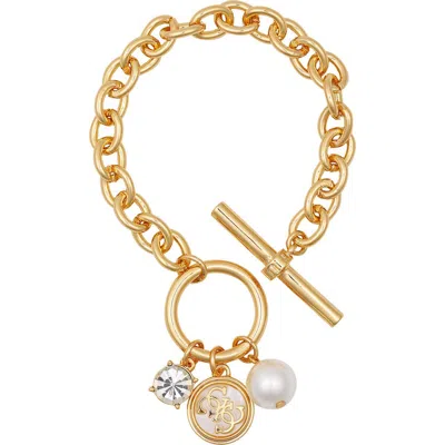 Guess Enamel Logo Charm Bracelet In Gold