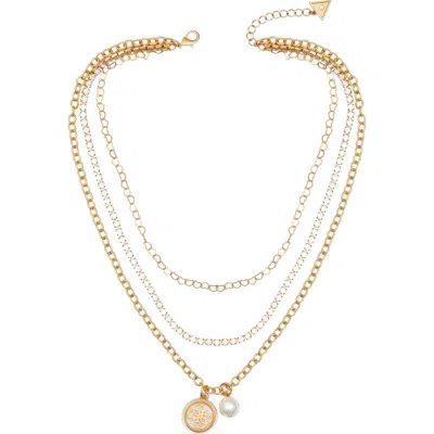 Guess Enamel Logo Layered Chain Necklace In Gold
