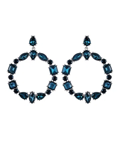 Guess Epoxy Glass Stone Silver And Gold-tone Door Knocker Earrings In Green