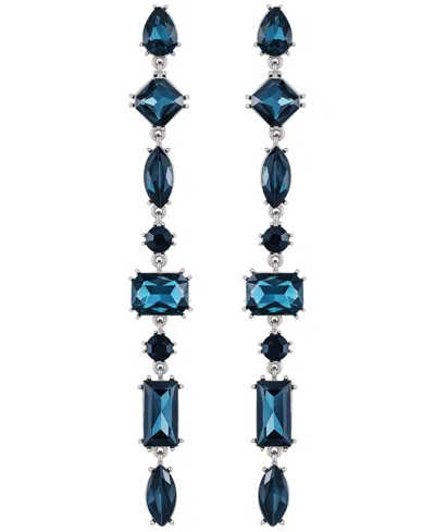 Guess Epoxy Glass Stone Silver And Gold-tone Drop Earrings In Blue