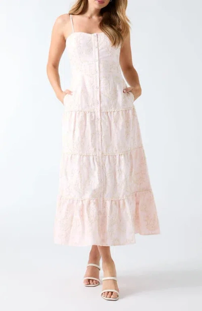 Guess Evelyn Eyelet Embroidery Midi Dress In Multi