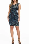 Guess Everly Sleeveless Ruched Mesh Body-con Minidress In Blue
