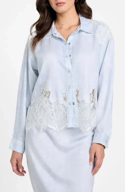 Guess Evie Lace Trim Denim Shirt In Blue