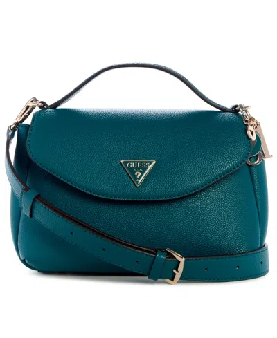 Guess Evie Top Handle Flap Small Crossbody Bag In Blue