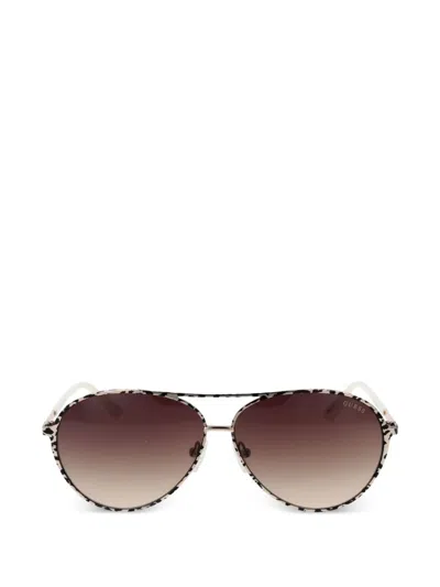 Guess Eyewear Pilotenbrille Mit Animal-print In Brown