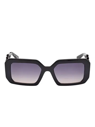 Guess Eyewear Cable-link Rectangle-frame Sunglasses In Black