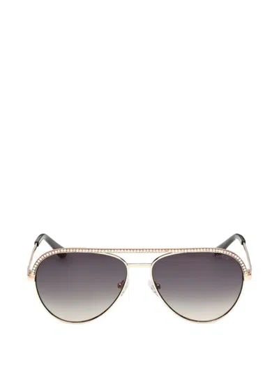 Guess Eyewear Crystal-embellished Pilot-frame Sunglasses In Gold