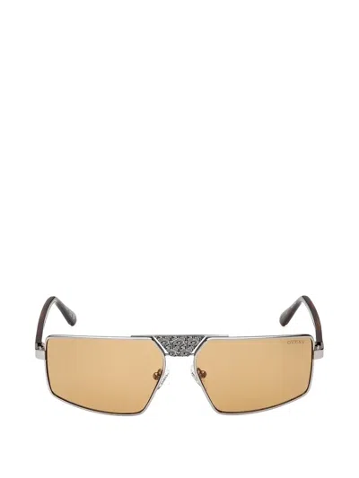 Guess Eyewear Engraved-bridge Rectangle-frame Sunglasses In Silver