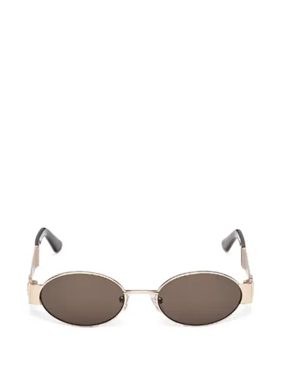 Guess Eyewear Logo-plaque Oval-frame Sunglasses In Gold