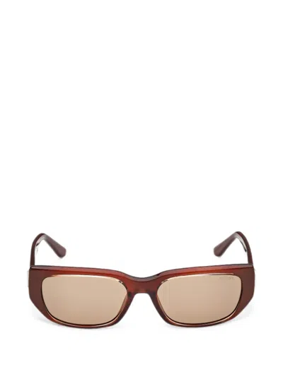Guess Eyewear Logo-plaque Rectangle-frame Sunglasses In Brown