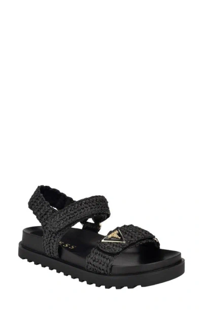 Guess Fabrica Raffia Sandal In Black