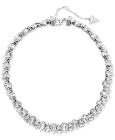 Guess Faceted Crystal Collar Necklace In Silver