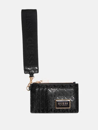 Guess Factory Abree Faux-leather Card Case Wristlet In Black
