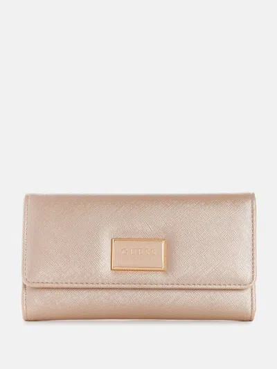 Guess Factory Abree Slim Clutch Wallet In Pink