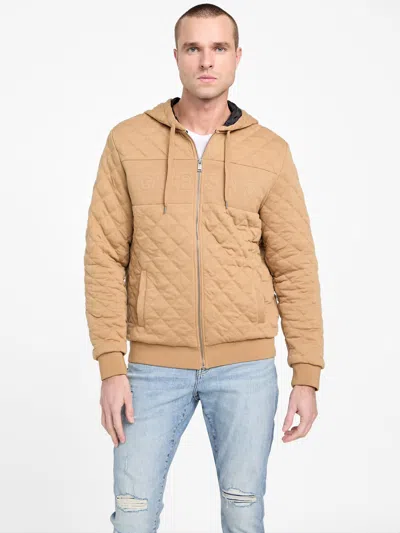 Guess Factory Ace Quilted Zip Hoodie In Beige