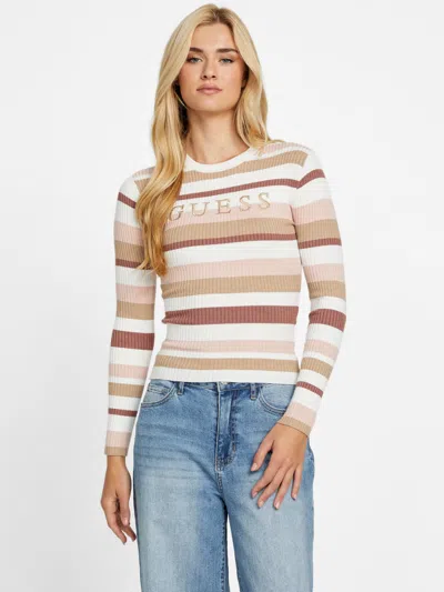 Guess Factory Aggie Logo Crewneck Sweater In Pink